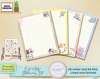 Cat Stationery Set: Kawaii Writing Paper for Kids (Digital Download)