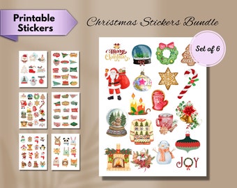 Christmas Stickers Bundle: Holiday Scrapbooking, Cards (PNG, JPG, PDF)