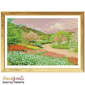 Beautiful Garden Landscape, Downloadable Art Prints Botanical, Printable Wall Art Flowers, Digital Prints Wall Art Landscape, Horizontal