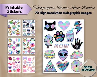 Holographic Sticker Sheet Bundle: PNG Designs for Crafts (Digital Download)