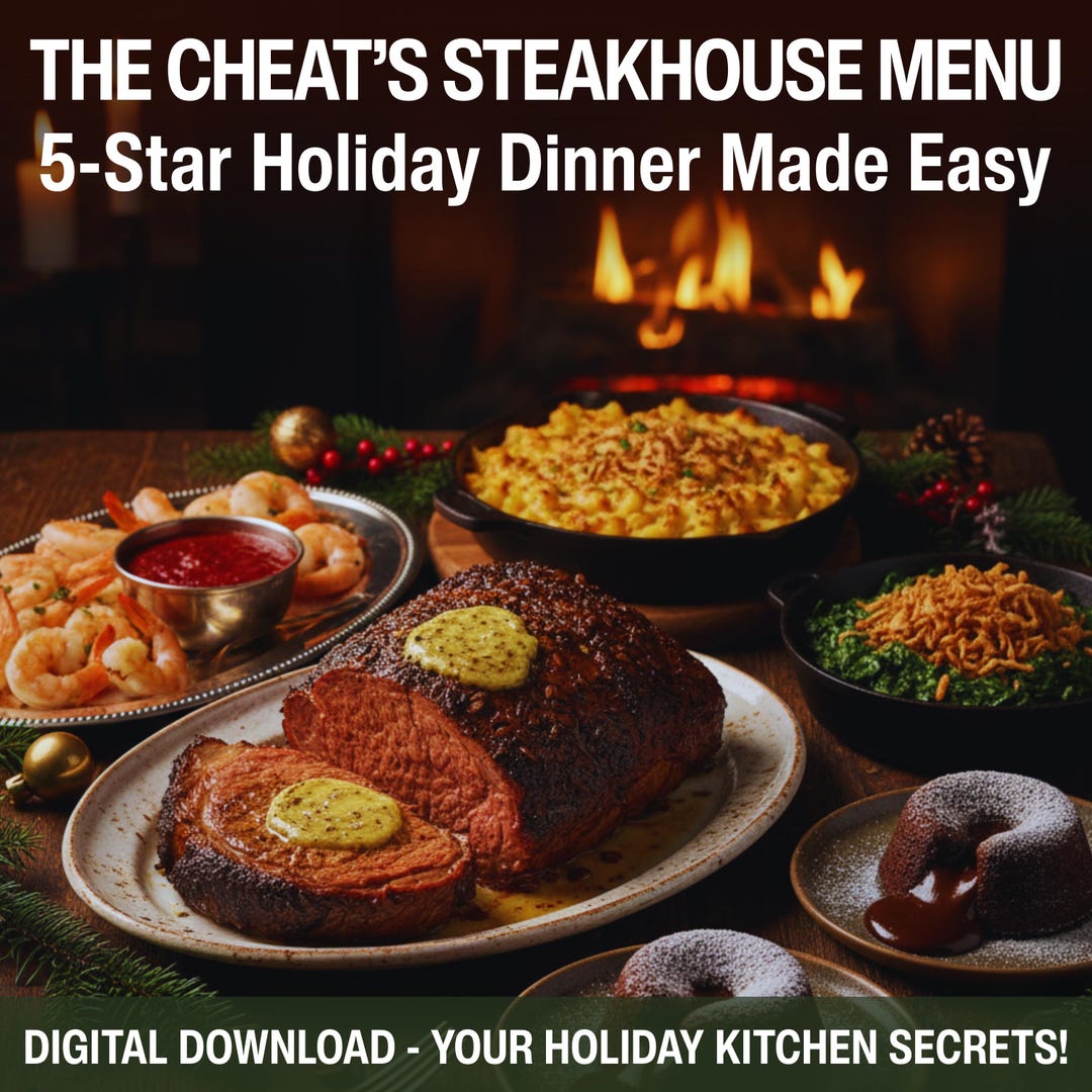 Cheast Menu The Cheat’s Steakhouse Menu | Printable Christmas Dinner Recipe Cards ...