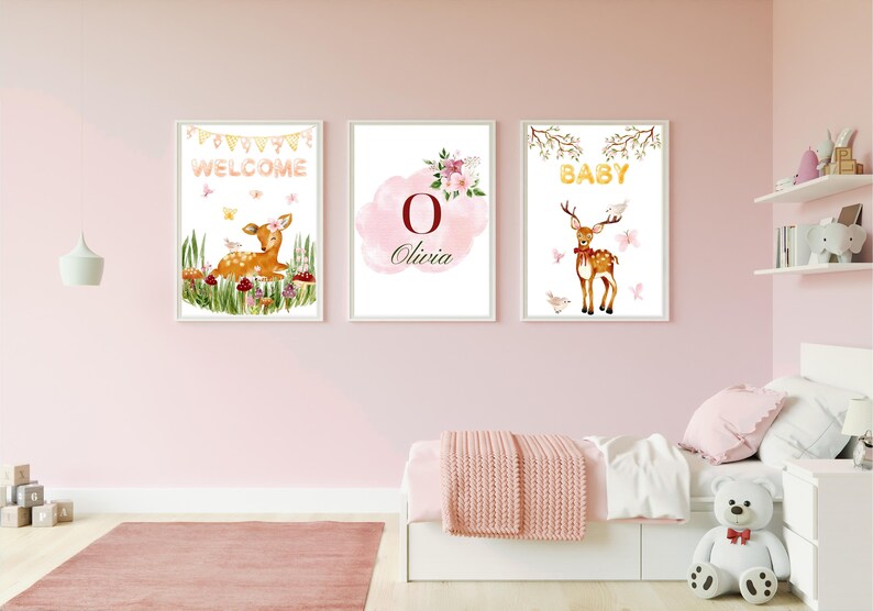 Triptych Customizable Posters Doe Baby Room Girl Etsy