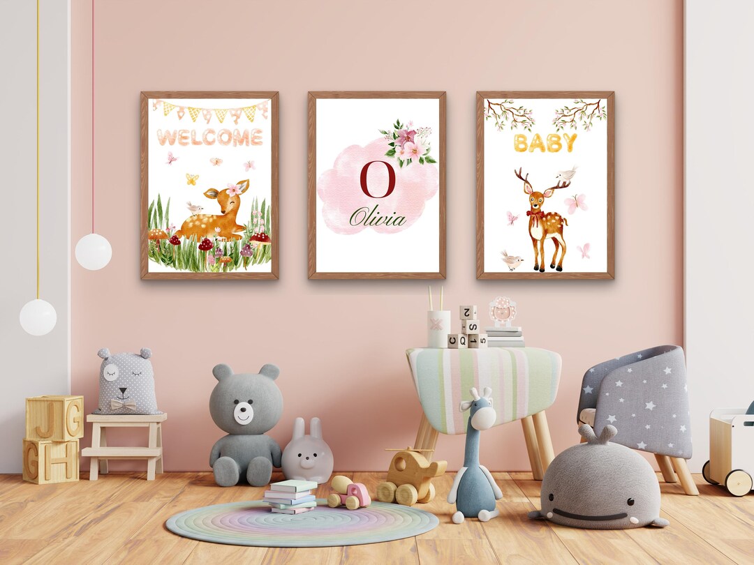 Triptych Customizable Posters Doe Baby Room Girl Etsy