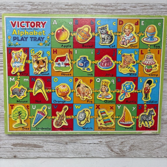 Vintage 1950s “victory” Brand Wooden Children's Alphabet Play Tray