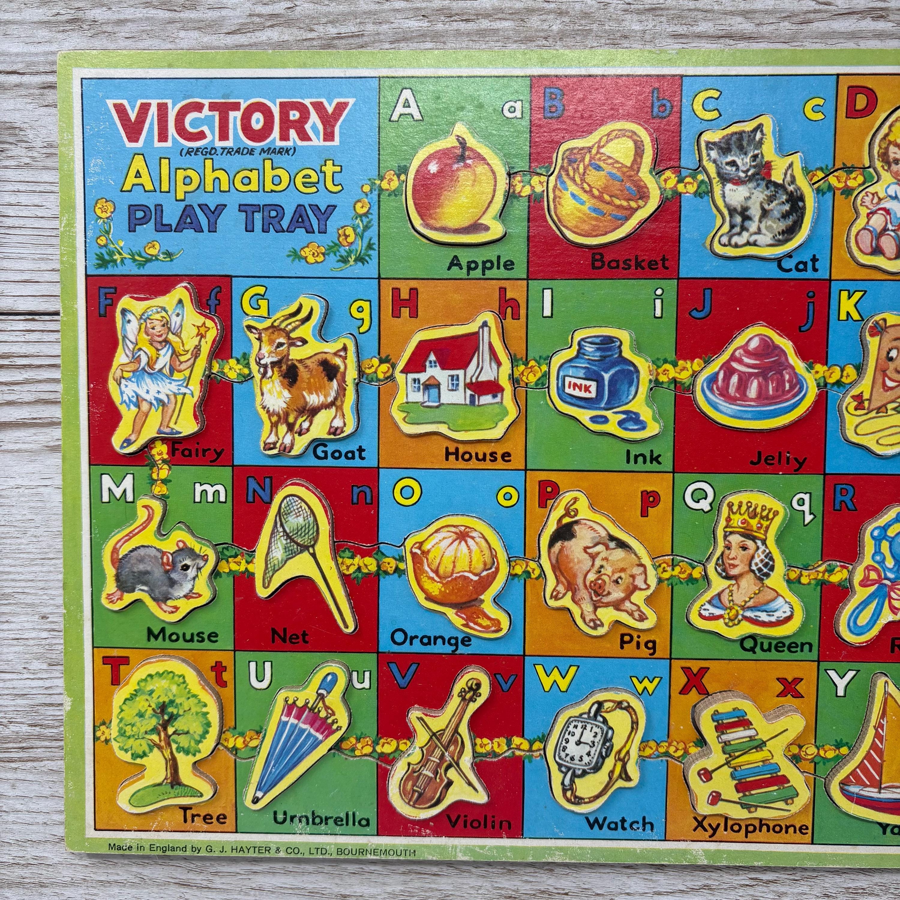 Vintage 1950s “victory” Brand Wooden Children's Alphabet Play Tray