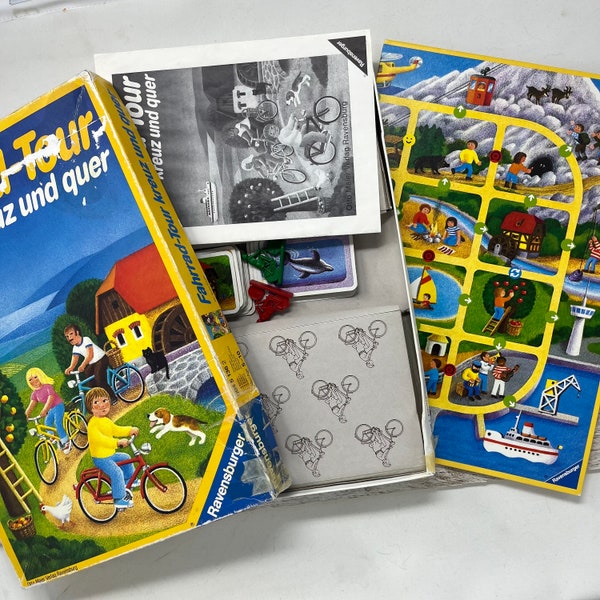 Vintage 1982 game - Bicycle tour - all over the place / Fahrrad-Tour - kreuz und quer, Ravensburger Games, complete in original box