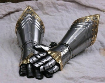 18 GA Steel Larp Middeleeuwse handschoenen Paar Knight Armor Arm Handschoenen Crusader Steel Handschoenen SCA Halloween Kostuum