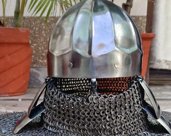 Casco de armadura medieval: acero de calibre 16, estilo oriental, cosplay