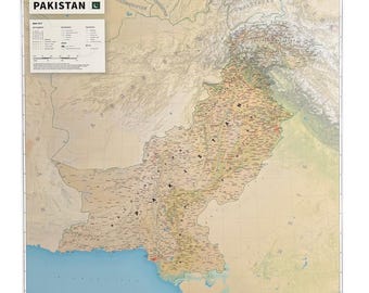 Large Wall Map of Pakistan and Kashmir | Detailed attractive colours | Ideal feature wall art | Laminated to preserve quality and longevity