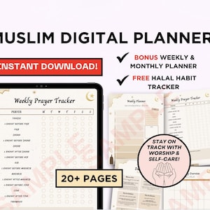 Digital Muslimah Planner, Salah Tracker, Prayer and Quran Tracker, Weekly Monthly Islamic Self-Care Gift, Gift For Muslim Women Diary, Deen