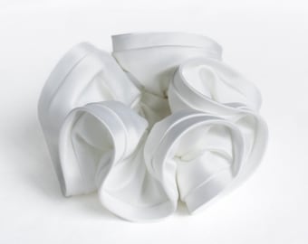 X-Large White Luxurious Handmade Bridal Satin Scrunchie with Custom Elastic Hair Tie