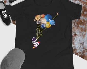 Youth Kids Astronaut Shirt, Planets Shirt, Solar System, Space Theme, Boys Birthday, Girls Birthday, Moon, Stars, Rocket, Boy Girl Clothes,