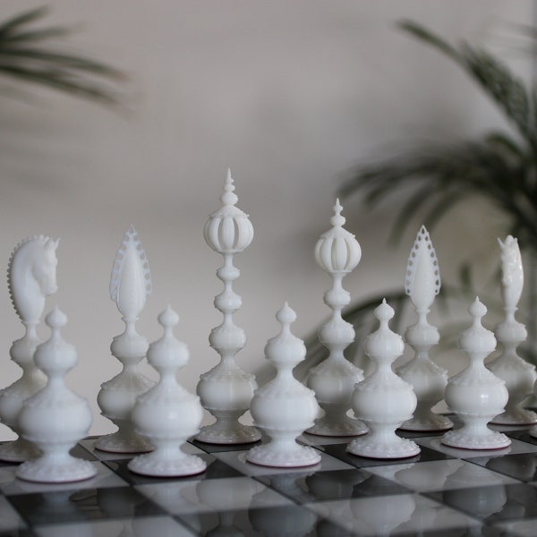 Jeu d'échecs pièces d'échecs de style Indien antique personnalisable échiquier vintage ancien résine imitation os ivoire