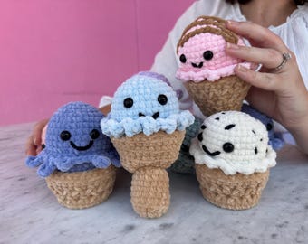 Crochet Ice Cream Plush Toy Set: Handmade Play Food
