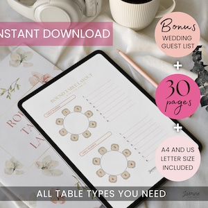 Printable Wedding Seating Chart Template PDF, Guest List Layout, Head Table Plan, Table Assignment Sign, Reception Seating, Instant Download