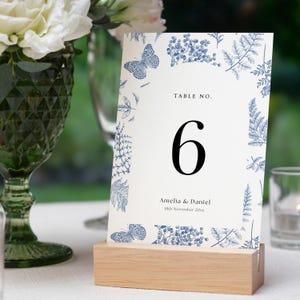 Números de mesa em toile francês azul-poeira TOILERA, placa de mesa de casamento clássica chinesa, modelo de decoração elegante para impressão e edição, T01 V2