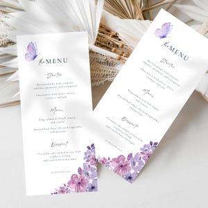 Lilac Floral Wedding Menu Template: Butterfly Reception Menu (Digital Download)