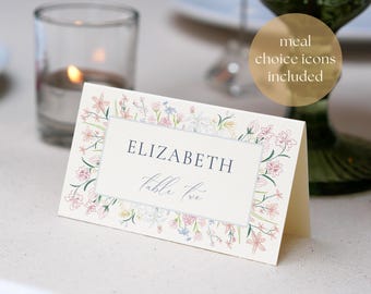 Wildflower Wedding Place Cards: Editable Floral Design for reception (Digital Download, 3.5x2”) | BLOSSOM