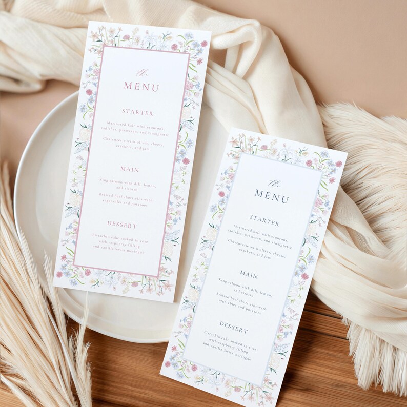 Rectangular Menus Wedding Menu Template – Wildflower Colorful Design, Canva Editable 4x9 ...