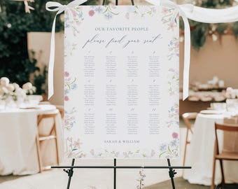 Wildflower Wedding Seating Chart Template Colorful Floral: Canva Editable, (18x24, 24x36)