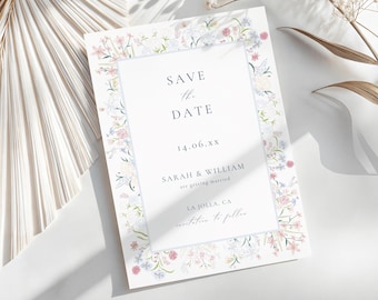 Wildflower Save the Date Template: Spring Summer Wedding (Canva Editable, Digital Download)