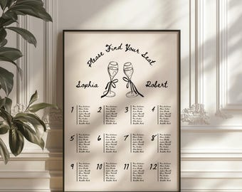 Hand Drawn Wedding Seating Chart Template: Vintage Style (Canva Editable, Digital Download)