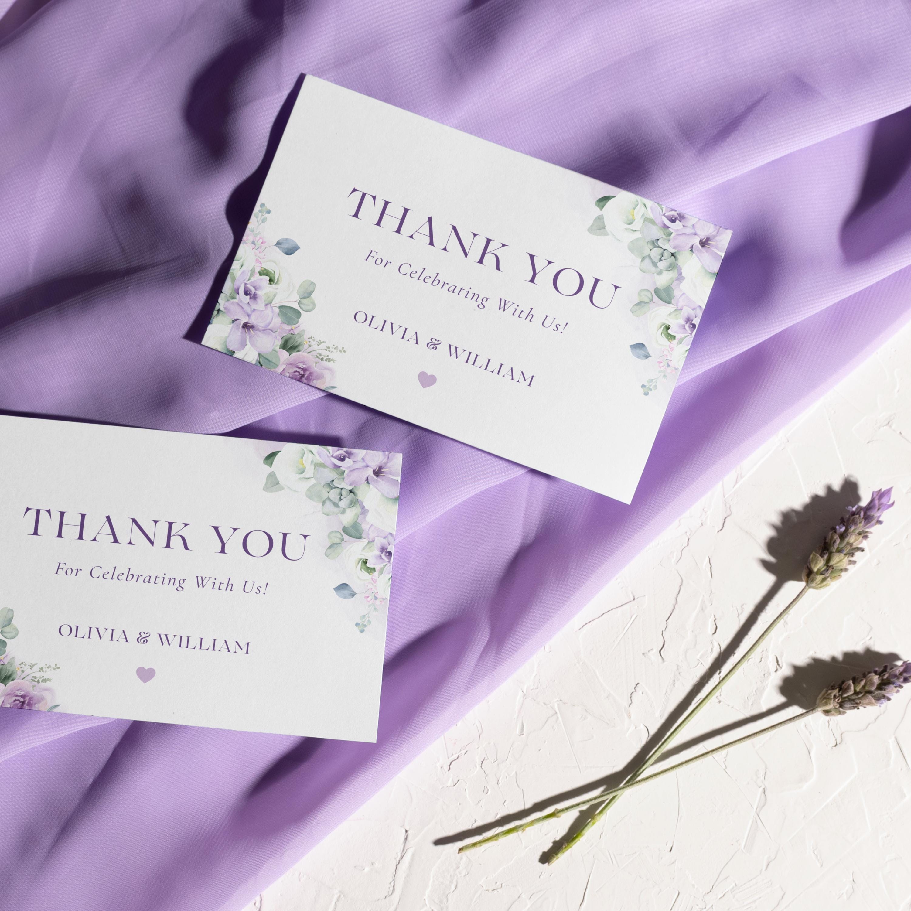 Purple Floral Wedding Thank You Card Template – Peony & Lilac Design ...