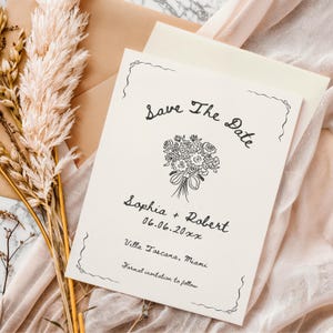 Handgezeichnete Save the Date Vorlage: Skurrile Hochzeitseinladung (Canva Editierbar, 5x7&quot; & digital Invite&quot;