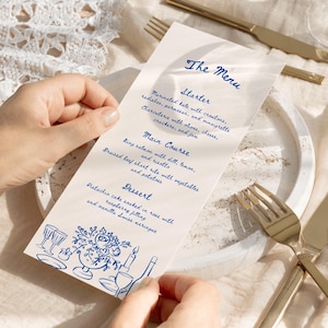Vintage Wedding Menu Cards Template, Hand Drawn Wedding Menu Cards, Retro Wedding Dinner Menu, Custom Wedding Menu, Whimsical Menu, W01