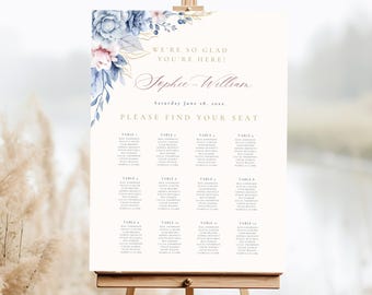Dusty Blue Floral Wedding Seating Chart: Editable DIY Template (Digital Download)