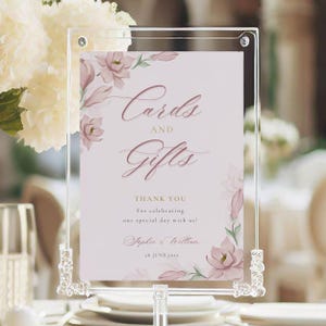 Modèle de plaque pour cartes & cadeaux MAGNOLIA, plaque cadeau de mariage rose blush, plaque de cadeau de mariage Rose poudré, modèle modifiable, téléchargement numérique, M01