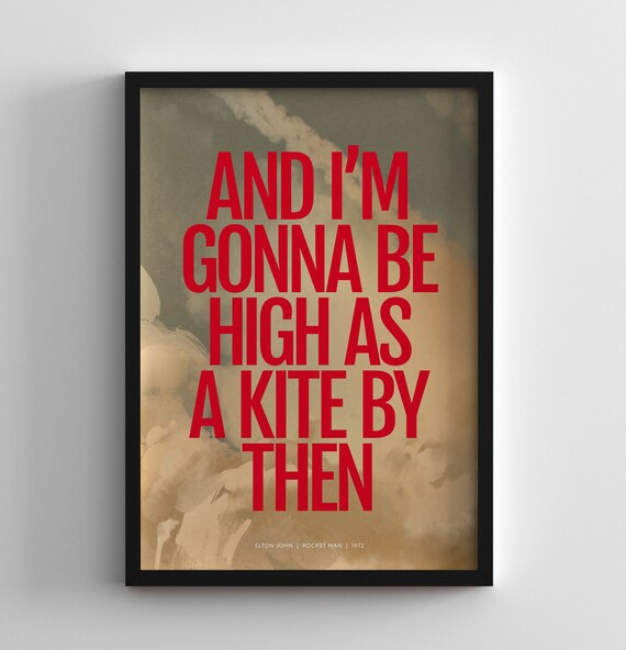 Elton John Rocket Man Lyrics Poster Print // Elton John