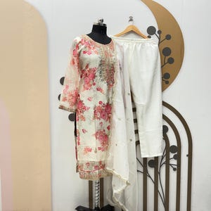 White Organza Salwar Kameez: Kundan Embroidery, Indian Partywear