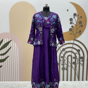 Blue Chinon Gown: Cording Sequins Embroidery, Dupatta - Wedding Reception, Eid Dress