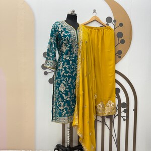 Embroidered Salwar Kameez Palazzo Suit: Pakistani Indian Outfit