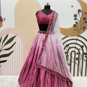 Pink Satin Silk Lehenga Choli: Indian Wedding Partywear