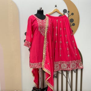 Pink Sequin Embroidered Salwar Kameez: Indian Party Wear Kurti Dress
