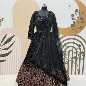 Black Velvet Lehenga Choli: Heavy Sequence Work, Wedding Wear