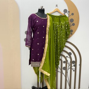 Embroidered Georgette Kurta Dhoti Set: Punjabi Suit, EID Festive Outfit