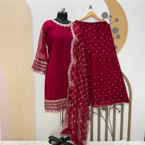 Pink Georgette Sharara Set: Pakistani Wedding Salwar Kameez