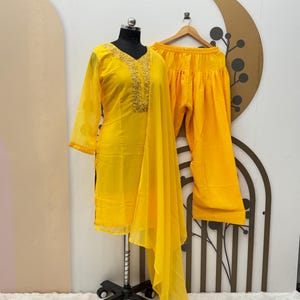 Yellow Salwar Kameez Readymade Party Wear, Straight Kurta With Pant & Dupatta, Pakistani Ready-Made Dress, Beautiful Partywear Kurta 3Pc Set