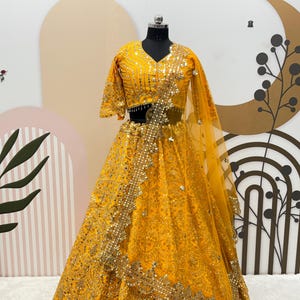 Heavy Thai Silk Bridal Lehenga Choli: Yellow Wedding Dress