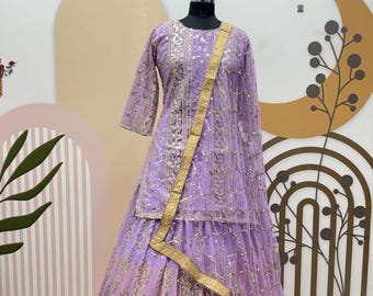 Beautiful Georgette Purple Top Lehenga With Embroidery Sequence Work With Georgette Dupatta For Women, Wedding Lehenga, Party Wear Lehenga