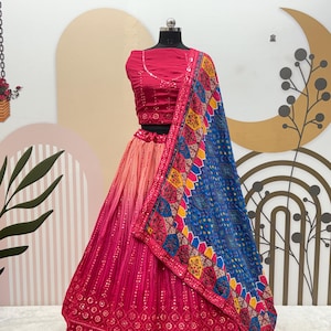 Pink Chinon Silk Lehenga Choli: Indian Wedding Partywear