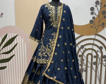 Blue Chinnon Silk top lehenga with Top embroidery sequence work and Chinnon Silk dupatta for women, Wedding Top Lehenga, Ethnic outfit