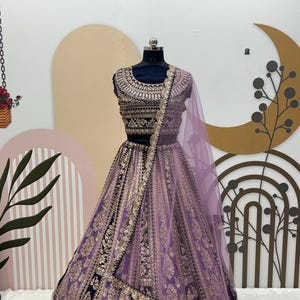 Designer Violet Colour Bridal Wear Latest Bollywood Lehenga, Wedding Wear Georgette Lehenga, Lehenga Choli With Heavy Fancy Embroidery Work