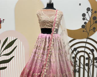 Pink Sequin Lehenga Choli: Georgette Indian Wedding Dress