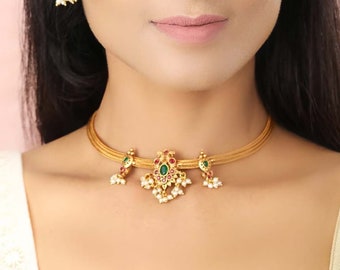 Rofarword South Indian Gold Plated Jewellery Set /Temple Jewelry Set /Choker Necklace / Choker Set/ Bollywood Jewelry/ Indian Jewelry/ Gifts