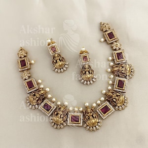 Vintage Ruby Bridal Jewelry Set, Antique Gold Necklace Earrings Set, Victorian Style Wedding Jewelry, Statement Bridal Necklace Pearl Accent