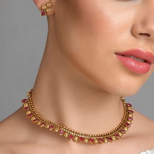 Rofarword South Indian Jewellery Set /Temple Jewelry Set /Choker Necklace / Choker Set/ Bollywood Jewelry/ Indian Jewelry/ Gifts Unique-614